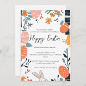 Einfaches Ende Elegante Eier und blumengeschmückte Einladung (Vorne/Hinten)