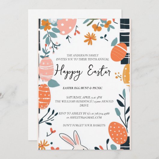 Einfaches Ende Elegante Eier und blumengeschmückte Einladung (Vorne/Hinten)
