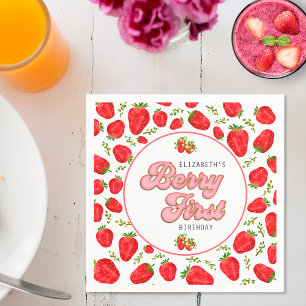 Einfaches Erdbeermuster 1. Geburtstag Berry First Serviette