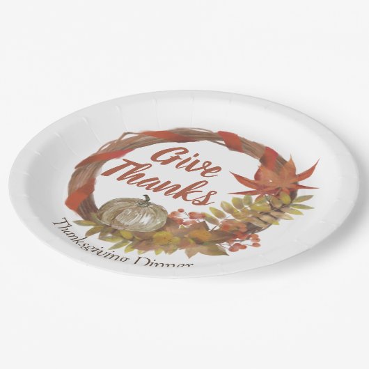 Einfaches Erntedank Dinner Aquarell Pumpfall Pappteller (Schrägansicht)
