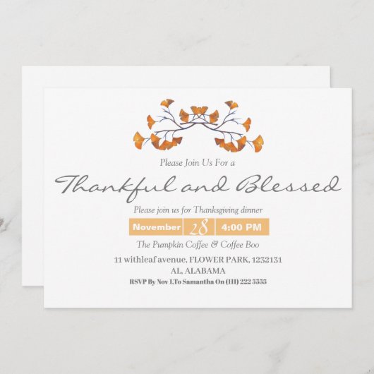 Einfaches Erntedank Dinner Aquarellfarben Blume fa Einladung (Vorne/Hinten)