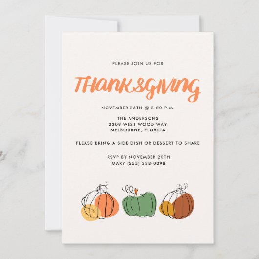 Einfaches Erntedank Dinner Fall Pumpkin Einladung (Vorderseite)