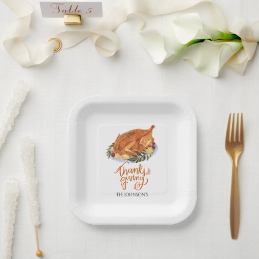 Einfaches Erntedank Türkei Abendessen Pappteller (Hochzeit)