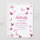 Einfaches erstes Lila Schmetterlingsjahr Party Einladung (Vorderseite)