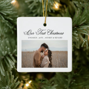 Einfaches erstes Weihnachten verlobt Skript Paar F Keramikornament