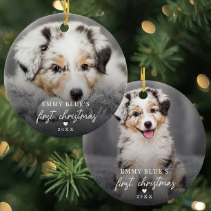 Einfaches erstes Weihnachtsfoto von Haustieren Keramik Ornament
