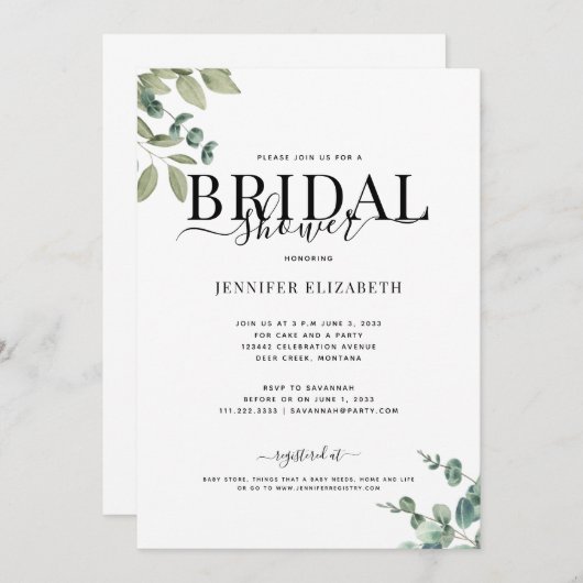 Einfaches Eukalyptus-Brautparty Einladung (Vorne/Hinten)