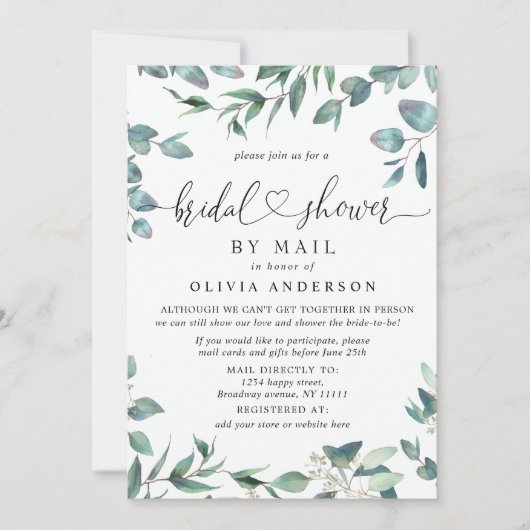 Einfaches Eukalyptus-Brautparty per Post Einladung (Vorderseite)