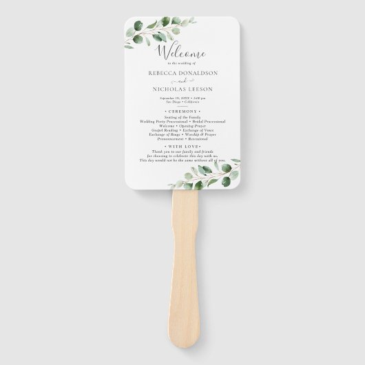 Einfaches Eukalyptus Greenerity Wedding Programm Fächer (Vorderseite)