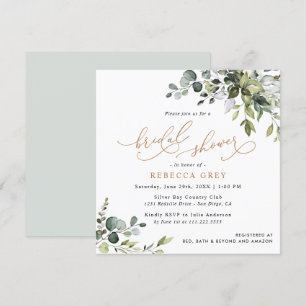 Einfaches Eukalyptus Greenery Gold Brautparty Einladung