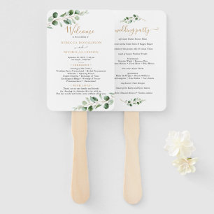 Einfaches Eukalyptus Greenery Gold Wedding Program Fächer