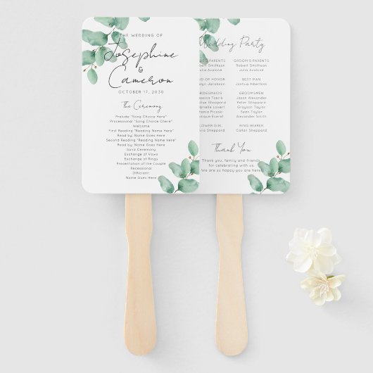 Einfaches Eukalyptus-Hochzeitsprogramm Fächer (Vorne und Hinten)