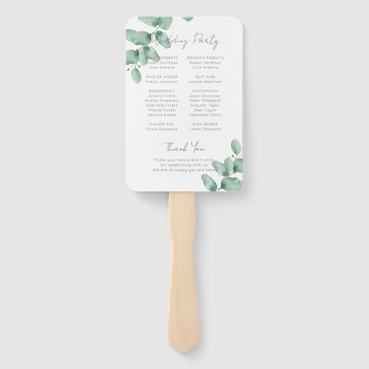 Einfaches Eukalyptus-Hochzeitsprogramm Fächer (Rückseite)