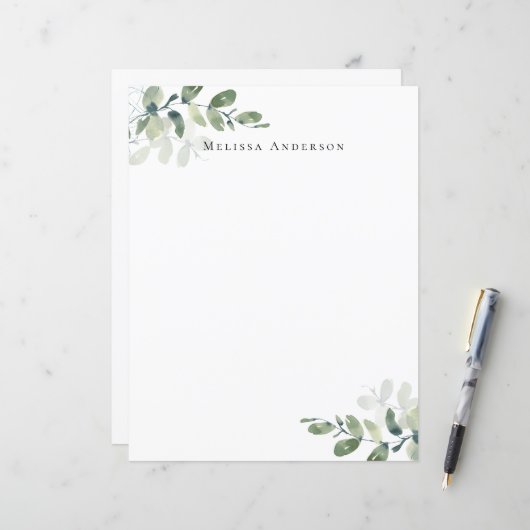 Einfaches Eukalyptus-Personalisiertes Briefpapier (Vorderseite/Rückseite Beispiel)
