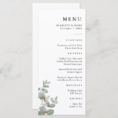 Einfaches Eukalyptus Wedding Menu Menükarte (Vorne/Hinten)