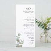Einfaches Eukalyptus Wedding Menu Menükarte (Stehend Vorderseite)