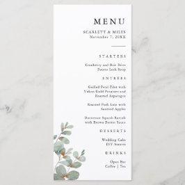 Einfaches Eukalyptus Wedding Menu Menükarte
