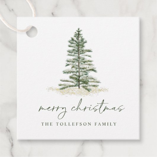 Einfaches Evergreen Pine Tree Weihnachts-Party Geschenkanhänger (Vorderseite)