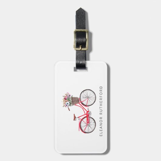 Einfaches Fahrrad mit Blume Personalisierter Radfa Gepäckanhänger (Vorderseite vertikal)