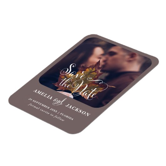 Einfaches Fall-Foto Save the Date Magnet (Linke Seite)