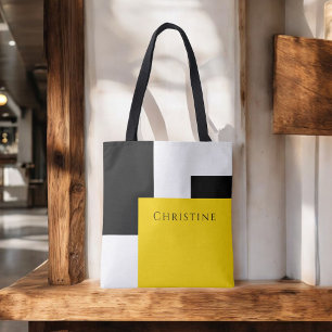 Einfaches Farbblock Gelb Schwarz mit Namen Tasche