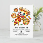 Einfaches Feinschmecker Pizza Birthday Einladung (Stehend Vorderseite)