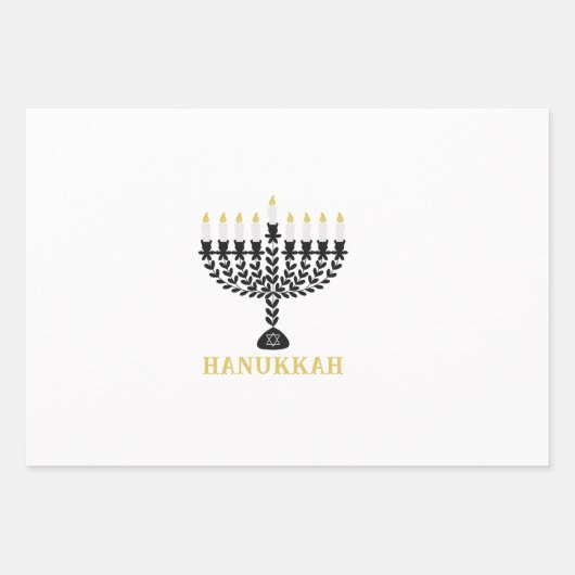 Einfaches Festival der Lichter Menorah Hanukkah Geschenkpapier Set (Vorderseite)