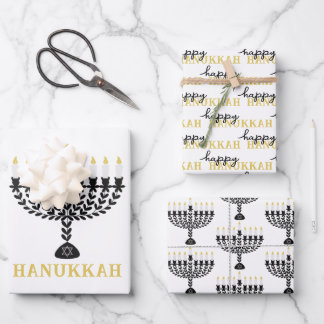 Einfaches Festival der Lichter Menorah Hanukkah Geschenkpapier Set