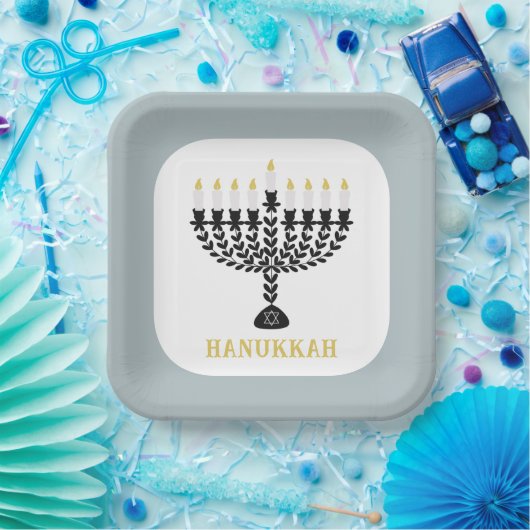 Einfaches Festival der Lichter Menorah Hanukkah Pappteller (Party)