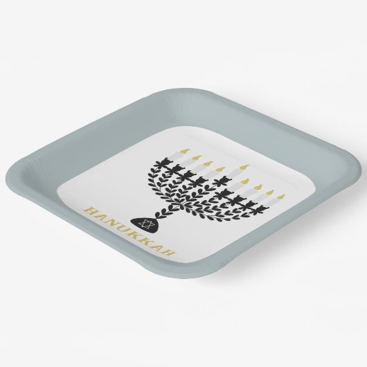 Einfaches Festival der Lichter Menorah Hanukkah Pappteller (Gewinkelt)