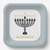 Einfaches Festival der Lichter Menorah Hanukkah Pappteller (Vorderseite)