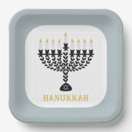 Einfaches Festival der Lichter Menorah Hanukkah Pappteller