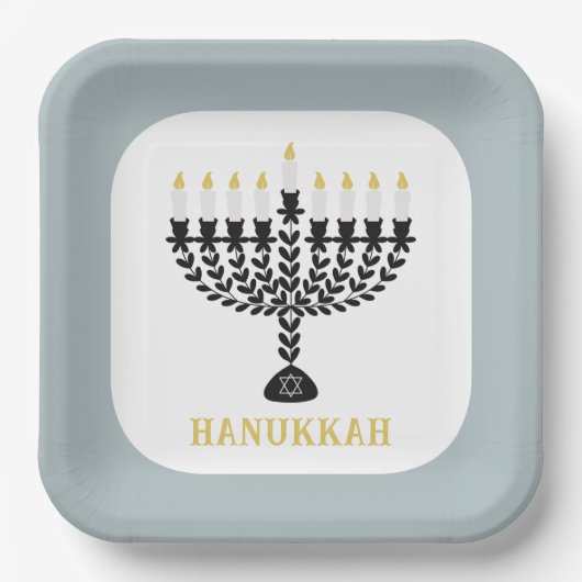 Einfaches Festival der Lichter Menorah Hanukkah Pappteller (Vorderseite)