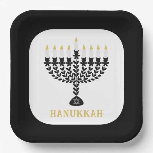 Einfaches Festival der Lichter Menorah Hanukkah Pappteller (Vorderseite)
