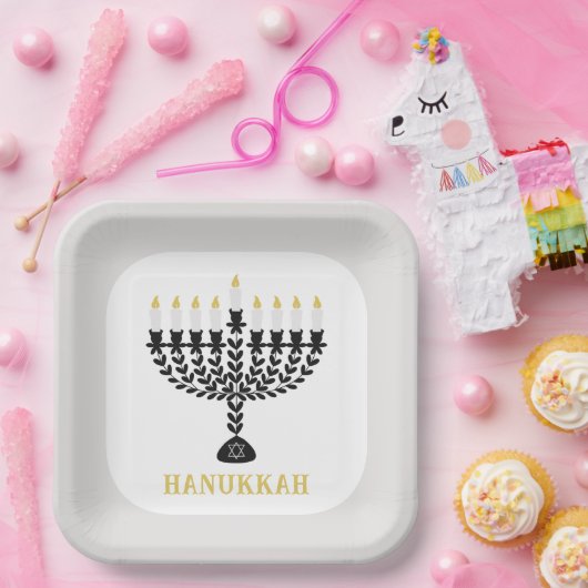 Einfaches Festival der Lichter Menorah Hanukkah Pappteller (Party)
