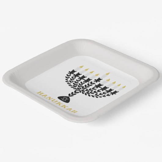 Einfaches Festival der Lichter Menorah Hanukkah Pappteller (Gewinkelt)