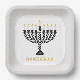 Einfaches Festival der Lichter Menorah Hanukkah Pappteller