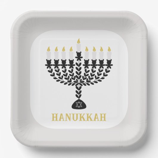 Einfaches Festival der Lichter Menorah Hanukkah Pappteller (Vorderseite)