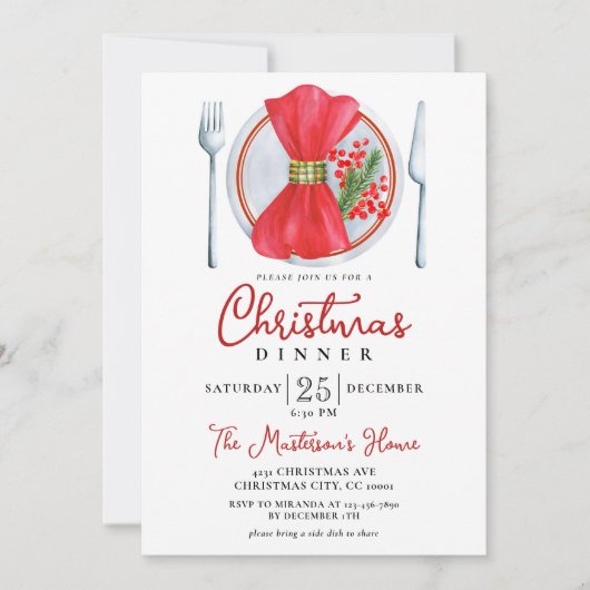 Einfaches festliches Weihnachtsessen Einladung (Vorderseite)