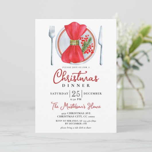 Einfaches festliches Weihnachtsessen Einladung (Stehend Vorderseite)