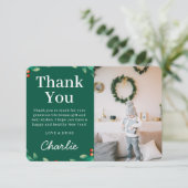 Einfaches festliches Weihnachtsfest-Foto | Green Dankeskarte (Stehend Vorderseite)