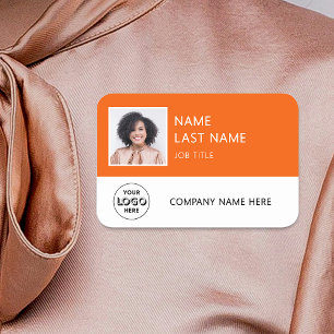 Einfaches Firmenlogo Orange Employee Foto Namensschild