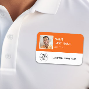 Einfaches Firmenlogo Orange Mitarbeiterfoto Namensschild
