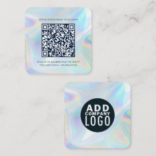 Einfaches Firmenlogo und holografischer QR-Code Quadratische Visitenkarte