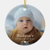 Einfaches First Christmas Baby Foto Keramik Ornament (Vorne)