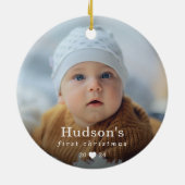 Einfaches First Christmas Baby Foto Keramik Ornament (Hinten)