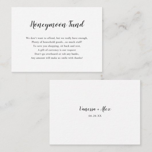 Einfaches Flitterwochenfonds Begleitkarte (Vorne/Hinten)