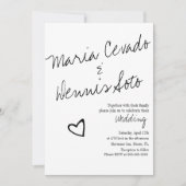 Einfaches Floating Heart Letting Script Wedding Einladung (Vorderseite)