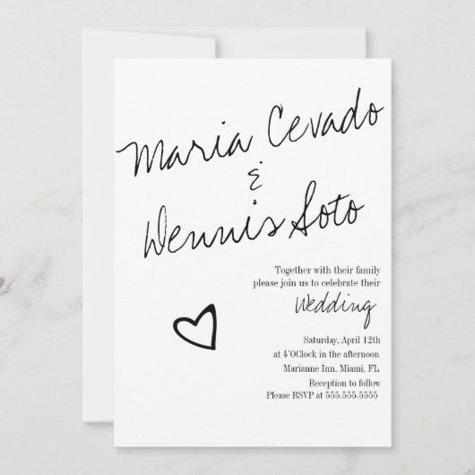 Einfaches Floating Heart Letting Script Wedding Einladung (Vorderseite)