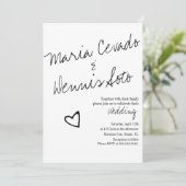 Einfaches Floating Heart Letting Script Wedding Einladung (Stehend Vorderseite)